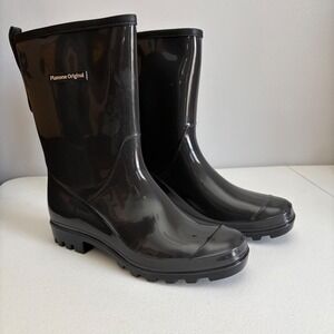 Planone Original Black Mid Calf Rain Boots Women Fashion Waterproof Light Outdoo